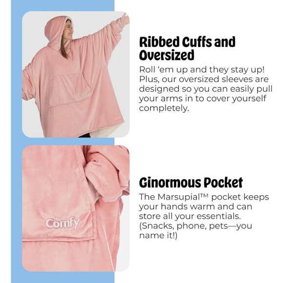 Women Blush Sherpa Lined Microfiber Fleece Oversized Design Wearable Blanket - Picture 5 of 8